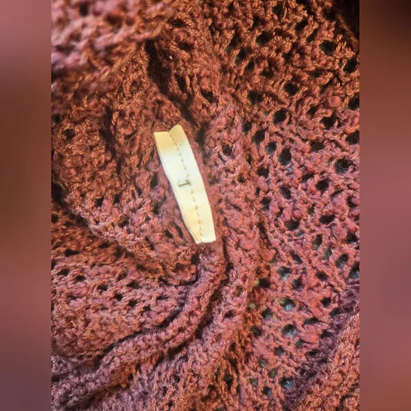 Billabong Burgundy Open Knit Crochet‎ Sweater Lace Up Sleeve Size Medium - Picture 4 of 11